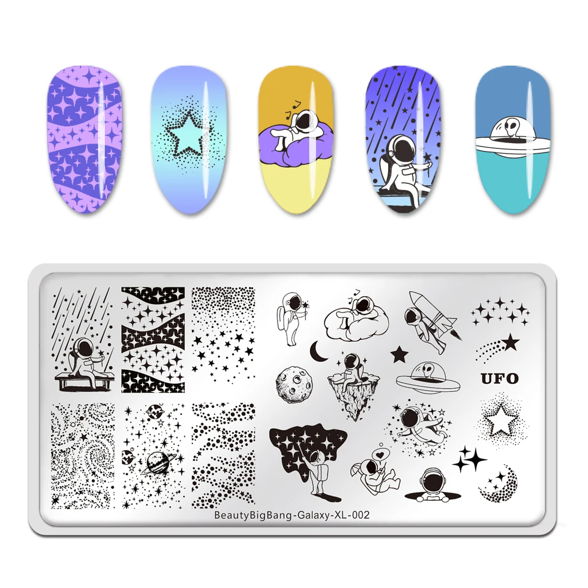 

BeautyBigBang 6*12cm Stainless Steel Nail Art Stencil Template Stamping Plates Galaxy Stars Sky Universe Astronaut Image 002