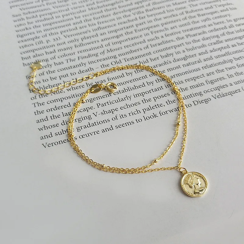 

Изысканная Подлинная искусственная серебряная подвеска, многорядный слойный портретный браслет-цепочка с монетами и бусинами, Изящные Юве...