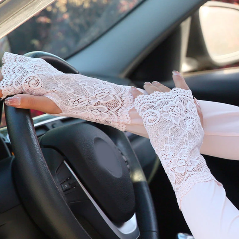 

Women Arm Sleeve Covers Stitching Fake Cuffs Cool Feeling Arm Sleeves Drive Travel Sun Protection Lace Ice Sleeves Silk Sleeves