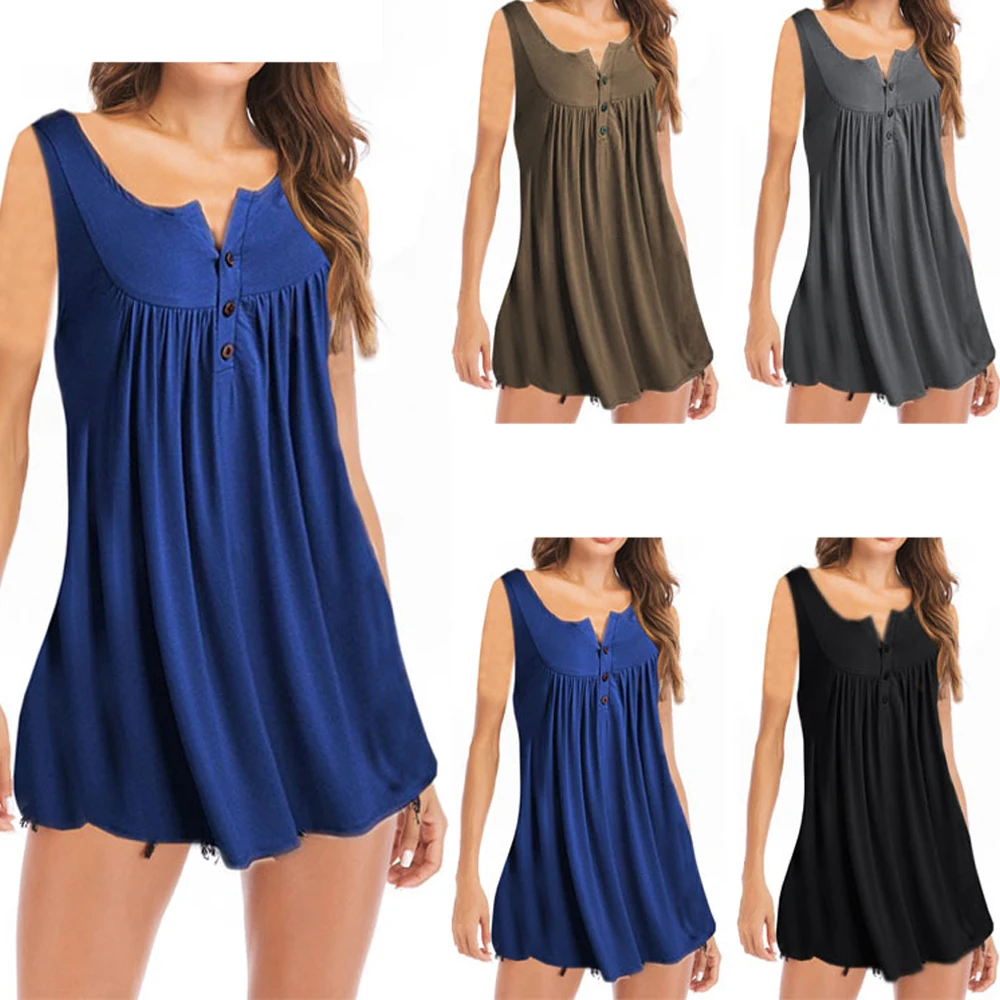 2021 Summer Short Sleeve Casual T-Shirt O-Neck Buttons Female Apring Solid Loose Tees Women Elegant Plain Tops 10 Colors | Женская