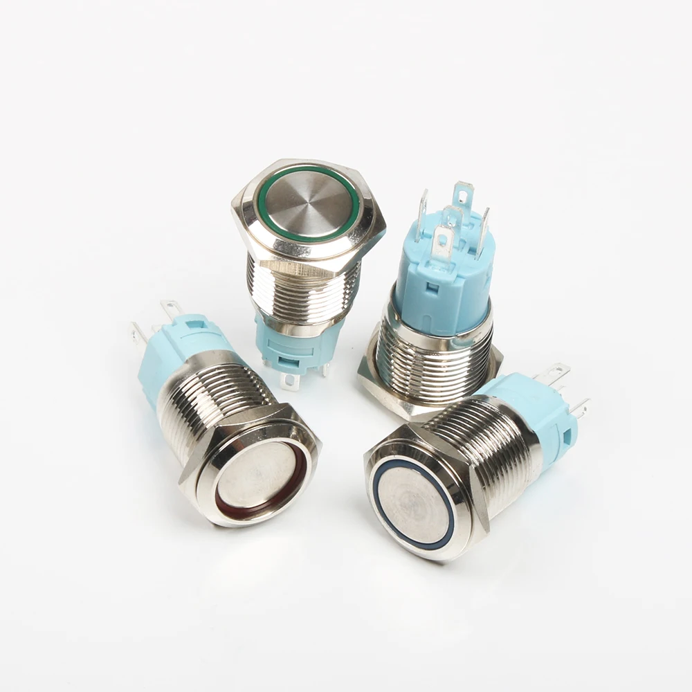 Водонепроницаемый металлический кнопочный переключатель 16 мм Светодиодная