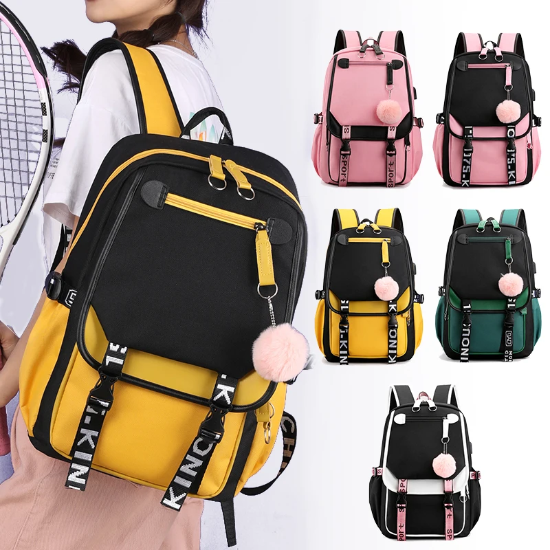 

School Bags for Teenage Girls Large Usb Student Backpack Women Fashion Nylon Black Bagpack Big Back Pack