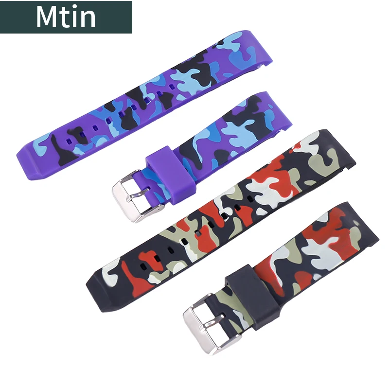 Camouflage Silicone Strap 22mm Pin Buckle Watch Accessories For Omega Casio ICE Outdoor Sports Diving Watch Chain Wristband tool