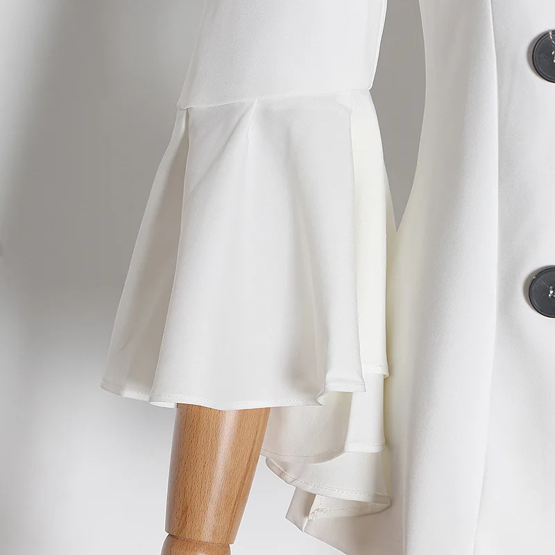 

VGH Patchwork Solid White Jacket For Women Notched Flare Sleeve One Size Slim Coats Female Fashion New Clothing 2020 Autumn