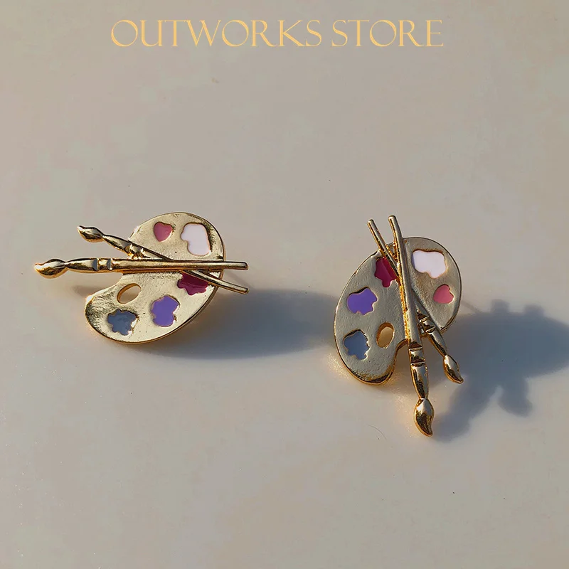 

Earrings Temperament Palette Drip Glaze Stud Earring Artist Series Drawing Board Simple Hoop Earring For Women Girls Charm