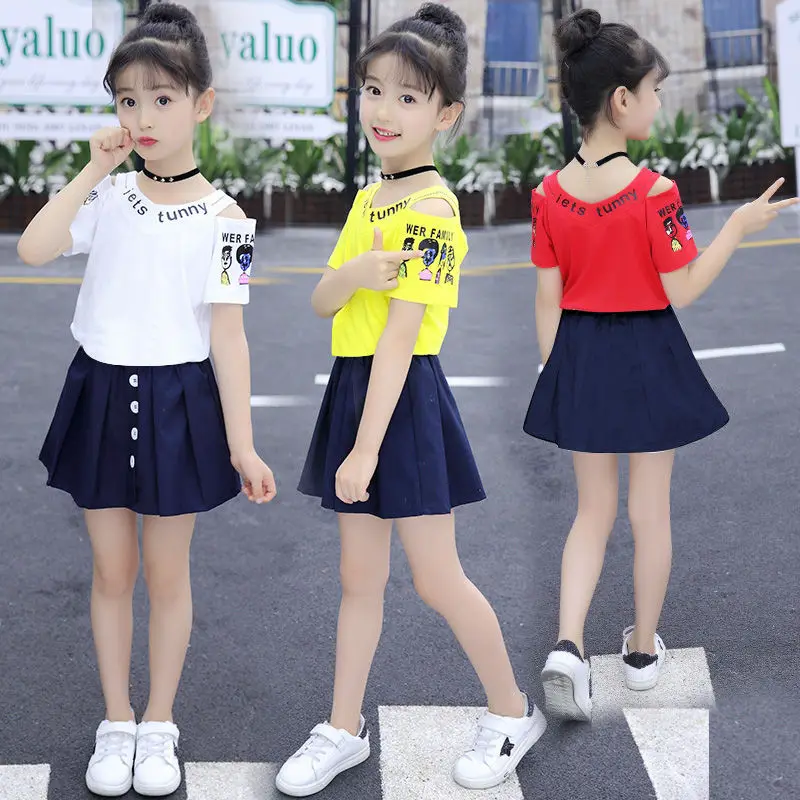 Комплекты одежды для девочек новинка 2020 года летняя футболка юбки мини-комплект