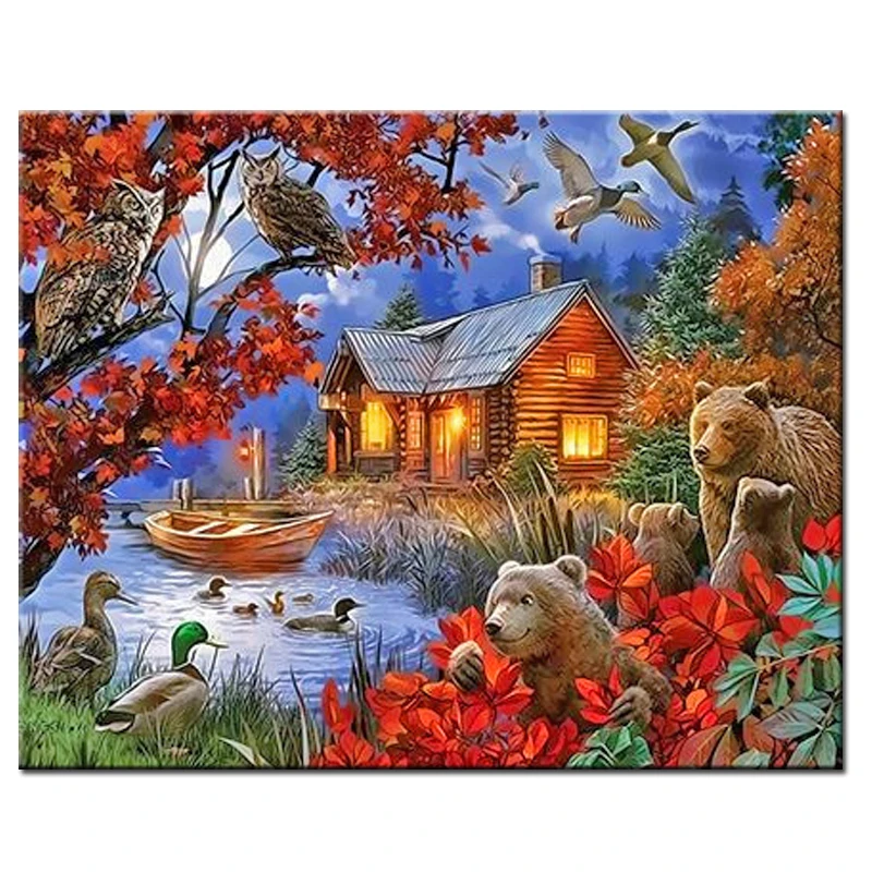 Алмазная живопись 5d &quotсделай сам&quot семья медведей и уток в лесу квадратная
