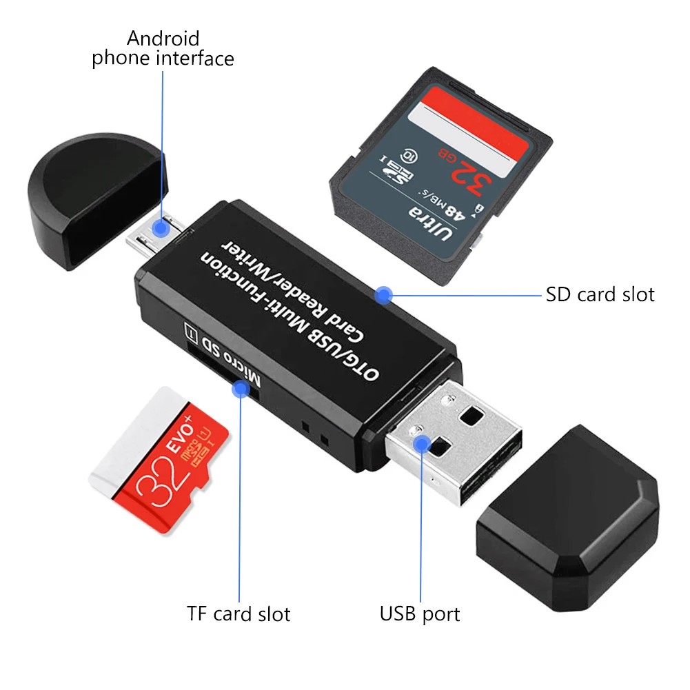 

2 in 1 OTG USB 2.0 TF SD Card Reader Memory Card Reader Adapter Universal Micro USB for PC Phone Computer Laptop