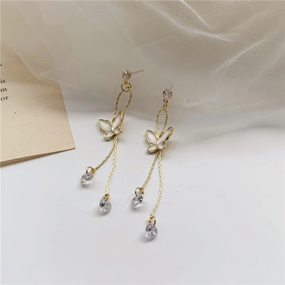 

Exquisite Retro Simple Enamel Butterfly Element Earrings Long Tassel Temperament Pendant Eardrop Women Jewelry