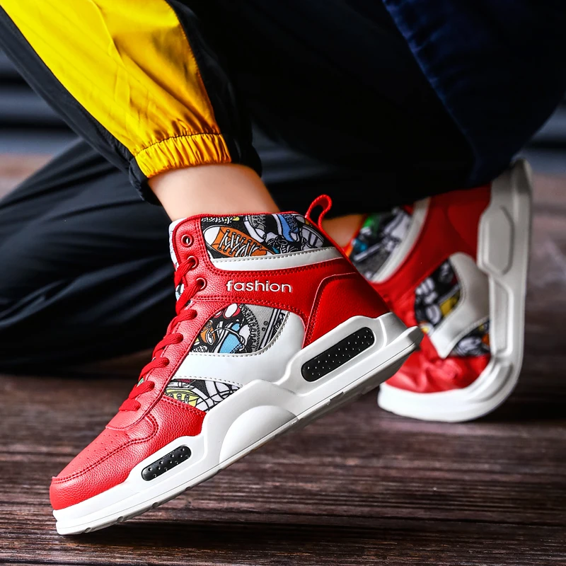 Spring Autumn Red Fashion Platform Skate Shoes Men Women Comfort Leather High Top Sneakers Men Flat Shoes Casual Womens Trainers