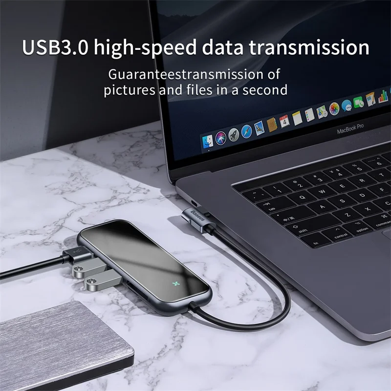 Baseus USB C HUB to 3.0 HDMI RJ45 Adapter for MacBook Pro Air Multi Type with Wireless Charge iWatch USB-C | Компьютеры и офис