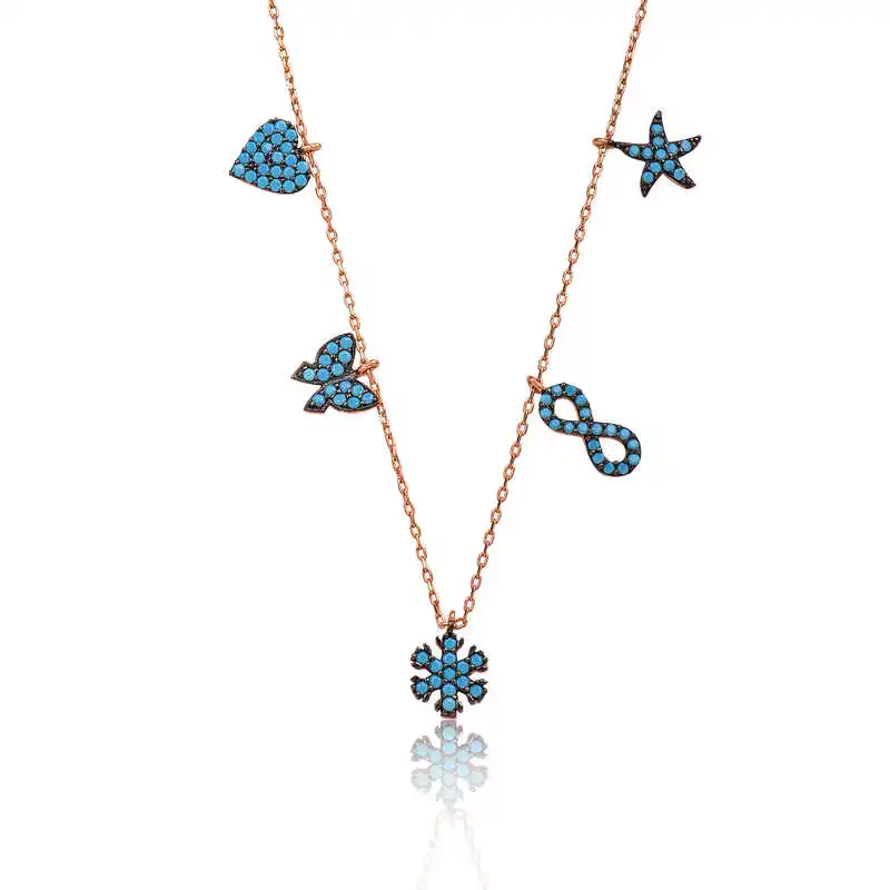 

Silverlina Silver Turquoise Stone Fortune Necklace