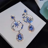 elegant accessories for women blue star and moon long asymmetric geometric metal earrings jewelry 2021