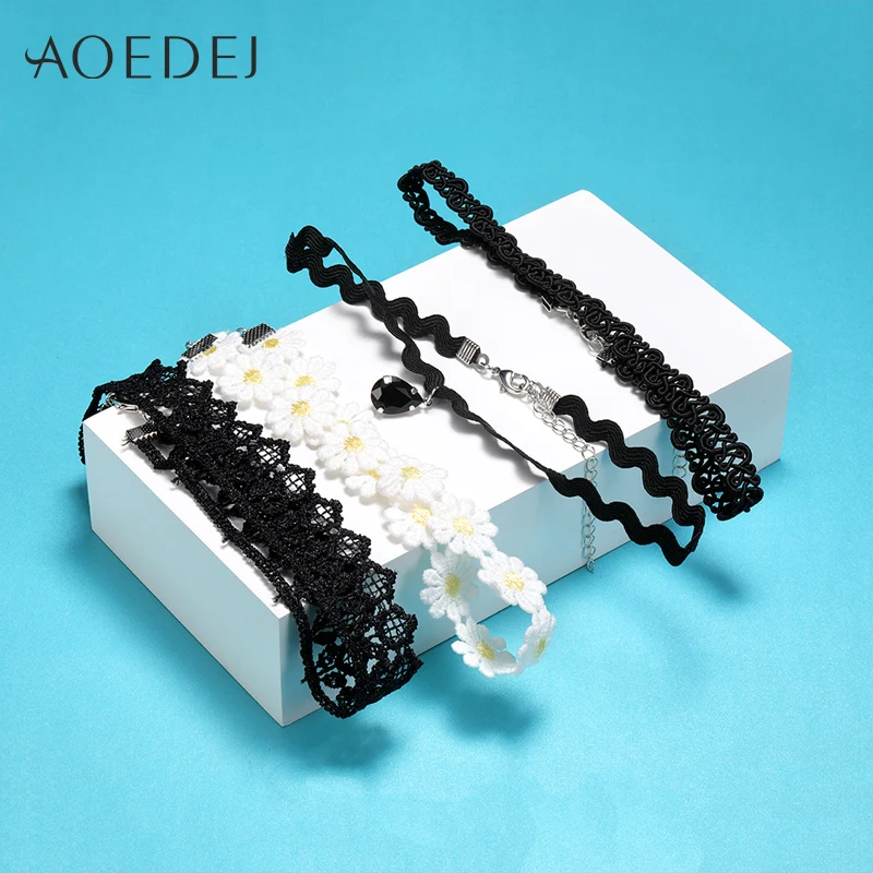 AOEDEJ колье чёрный кружевной бархатный женский воротник вечерние ювелирные