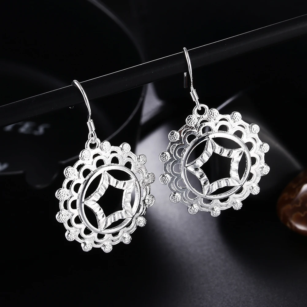 

925 Sterling Silver Round Circle Dangle Earrings For Women Hollow Hanging Earrings Wedding Engagement Party Luxury Jewelry