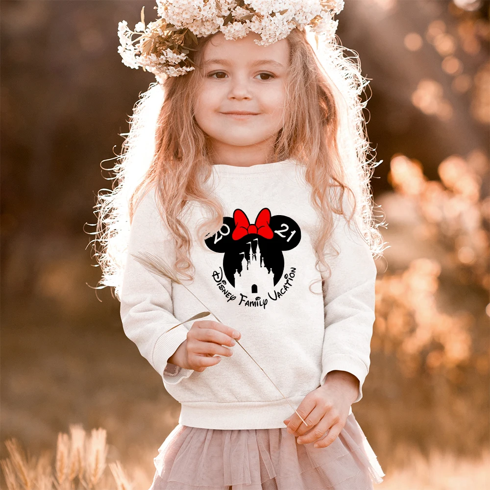

Disneyland Have Fun Kids Girls Hoodies Pullover White Casual Long Sleeve Minnie Print Sweatshirt Europe Harajuku Trendy Hoodie