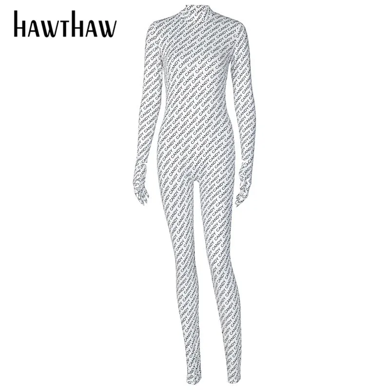 

Hawthaw Women Autumn Long Sleeve Letter Printed Bodycon Fitness Streetwear Fashion Jumpsuit Romper Playsuit 2020 Fall Clothes