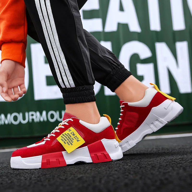 Мужские кроссовки высокого качества красные Нескользящие мужская трендовая