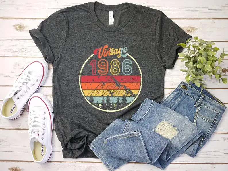 

Vintage 1986 Shirt, 35th Birthday Gift For Women, 1986 T-shirtMen woman tshirts graphic t shirts Acrylic Summer y2k shirt