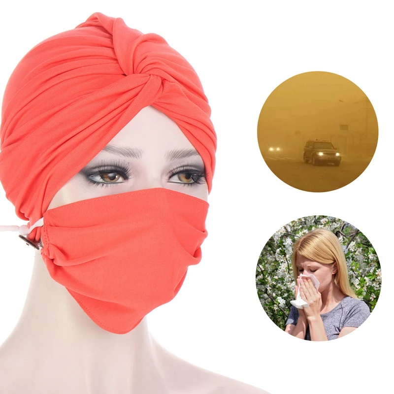 

2021 Women Cross Twist Hijab Caps with Face Mask Muslim Cotton Underscarf Islamic Headscarf Bonnet Headband Turban Hat