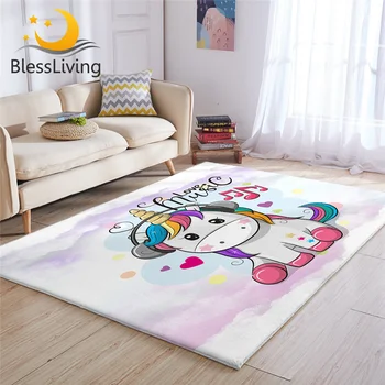 BlessLiving Cute Unicorn Carpet Kids Room Rainbow Hair Rug Music Cartoon Living Room Carpet Fairy Tale Colorful Tapete Infantil 1