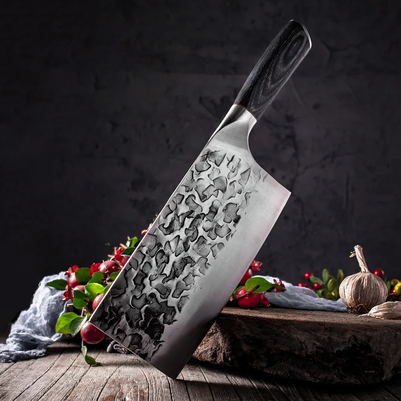 

Традиционный кованый кухонный нож ручной работы, молоток, шеф-повара из нержавеющей стали, измельчитель, кухонные ножи, деревянная мясорезк...
