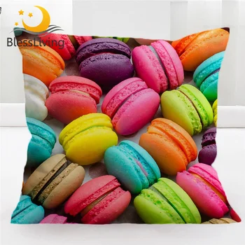 BlessLiving French Macaron Cushion Cover Colorful Pillow Case 45*45 Kussenhoes 3D Dessert Food Decorative Pillow Cover Drop Ship 1