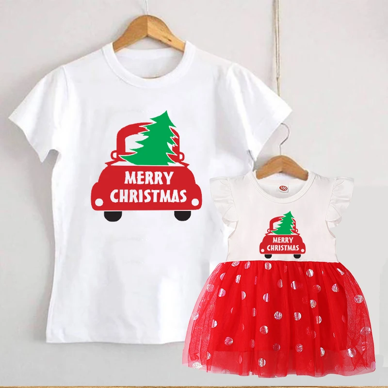 Santa Print Family Look Matching Clothes Mommy and Me T Shirt  Christmas Mother Daughter Outfits Women T-shirt Mom and Me Dress images - 6