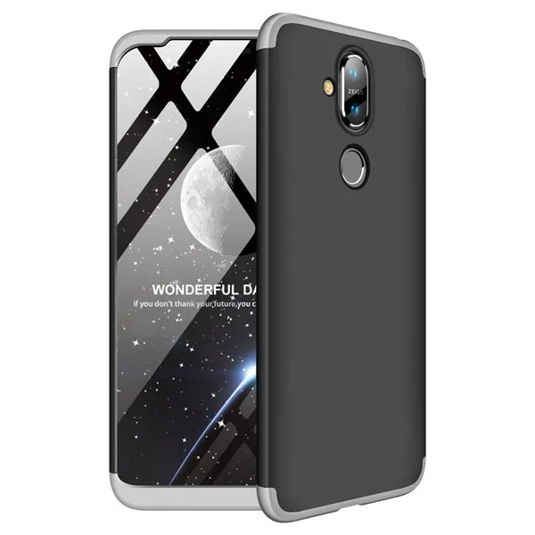 black silver 3 в 1 360 Жесткий Роскошный чехол для Nokia 7 6,1 Plus противоударный матовый пластиковый закаленное стекло Полный Чехол для Nokia 8,1 X6 X7 - Цвет: black silver