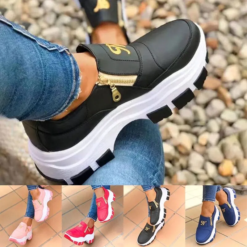

2021 AutumnWomen Sneaker Zipper Vulcanized Shoes Woman Casual Non-slip Platform Female Breathable Flat Footwear Zapatos De Mujer
