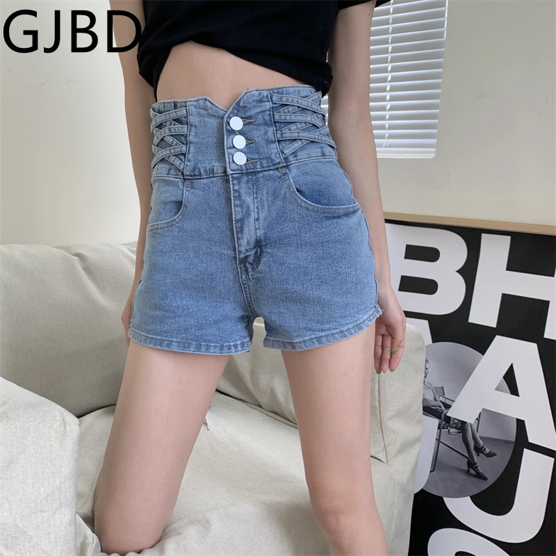 

Wide Leg Women's Short Jeans Summer New Streetwear High Waist Bandage Design Denim Trouser Casual Baggy Vintage Jeans Mom Shorts