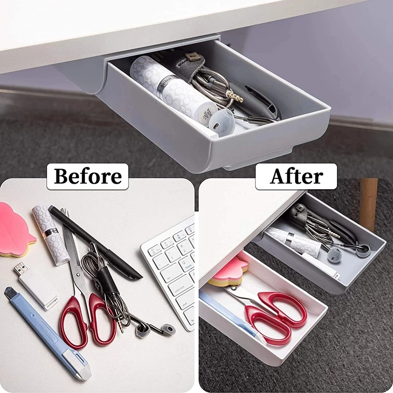 Self Stick Pencil Tray Under Desk Drawer Organizer Table Storage Boxes Stand Self-adhesive Under-drawer Box |