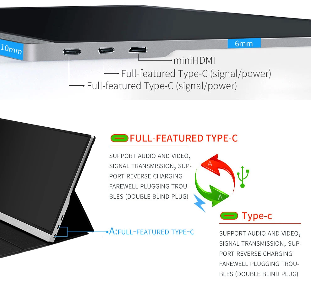 구매 Eyoyo-EM15FX 15.6 인치 휴대용 모니터, IPS 스크린 FHD 1080P USB 타입 C HDMI 디스플레이 PS4 스위치 XBOX 삼성 화웨이 케이스 포함