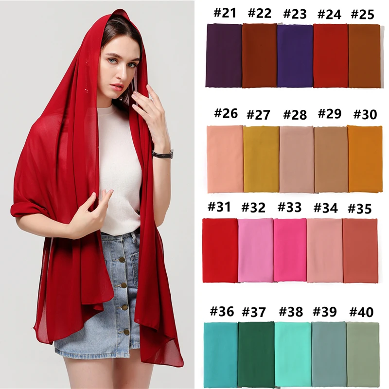 

2021 Women Silk Scarf Solid Soft Hijab Scarves Lady Shawls Wraps Female Pashmina Bandana Foulard Headband Muslim Hijabs Scarfs