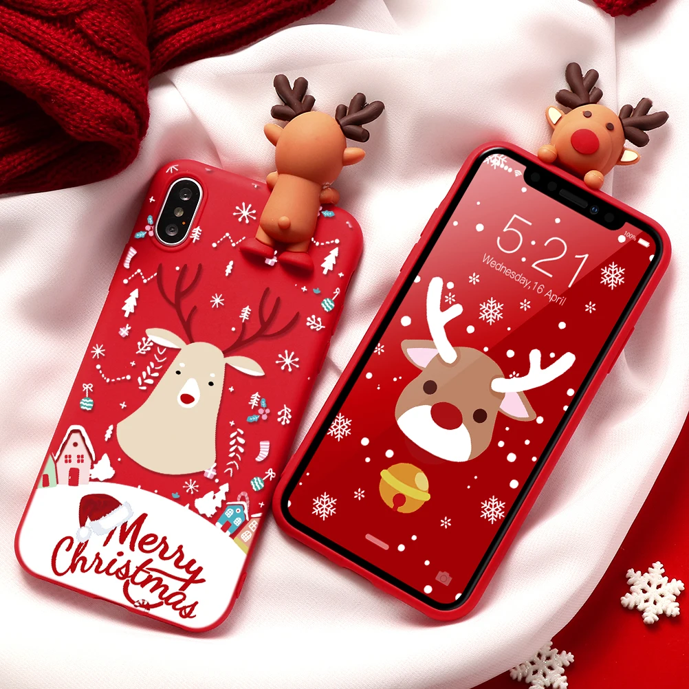 Мягкий чехол из ТПУ с рождественским оленем и медведем для iPhone 11 Pro Max 6S 8 7 6 Plus X XS XR