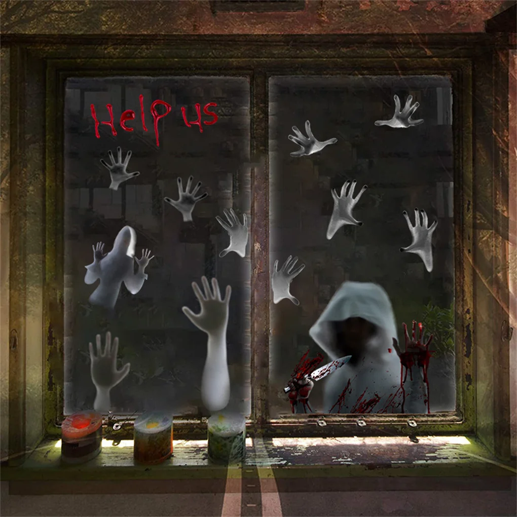 

Halloween Horror Peeper Wall Stickers Removable Self-Adhesive Window Stickers Haunted House Scary Blood Handprint Decal,хэллоуин