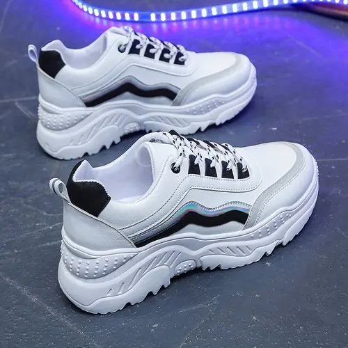 

Sneakers New Women's Comfortable Leather Casual Shoes 2021 Spring Autumn Women's Reflective Increased Old Shoes Zapatillas Mujer