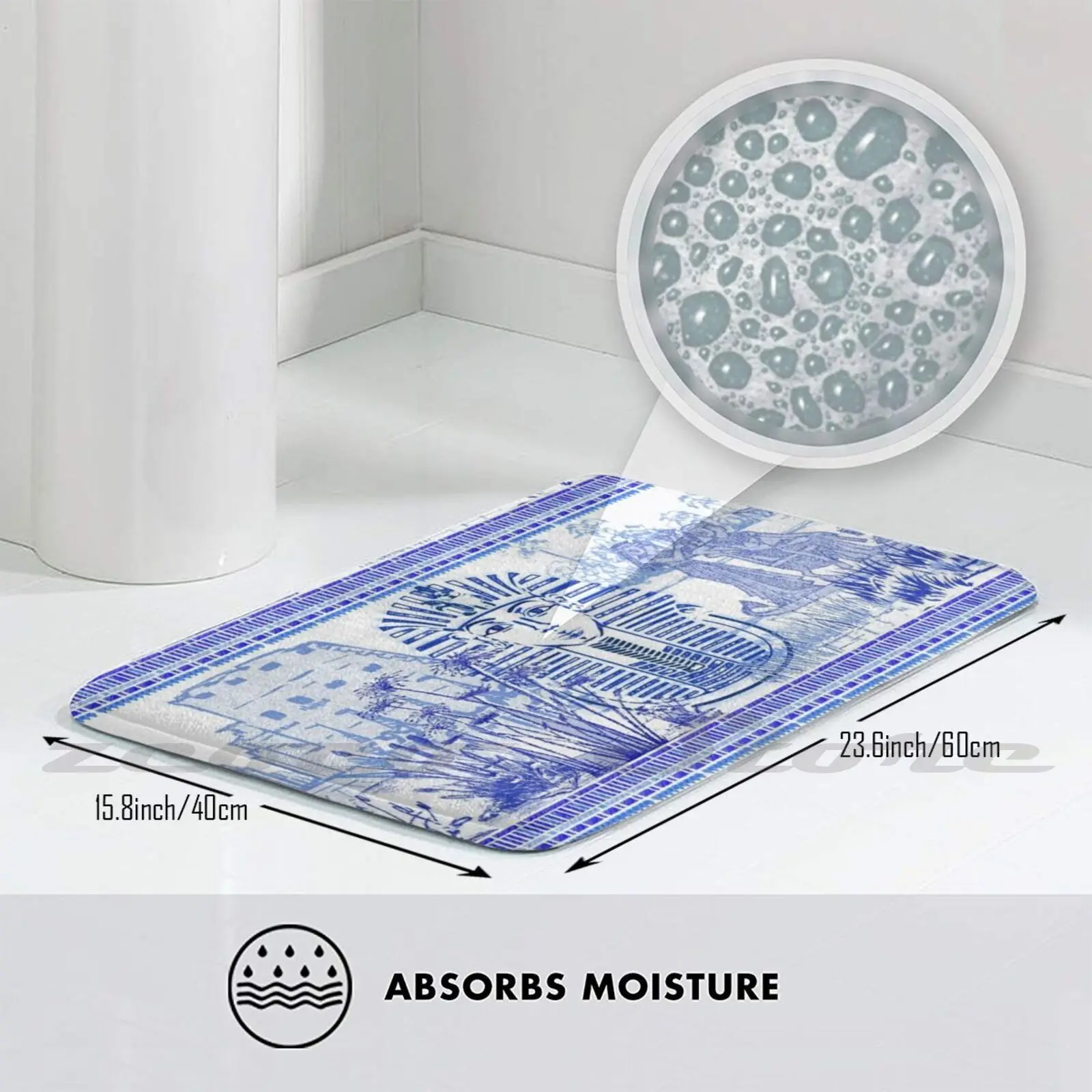 Египетский коврик синего и белого цвета для двери не скользит впитывает влагу Spode