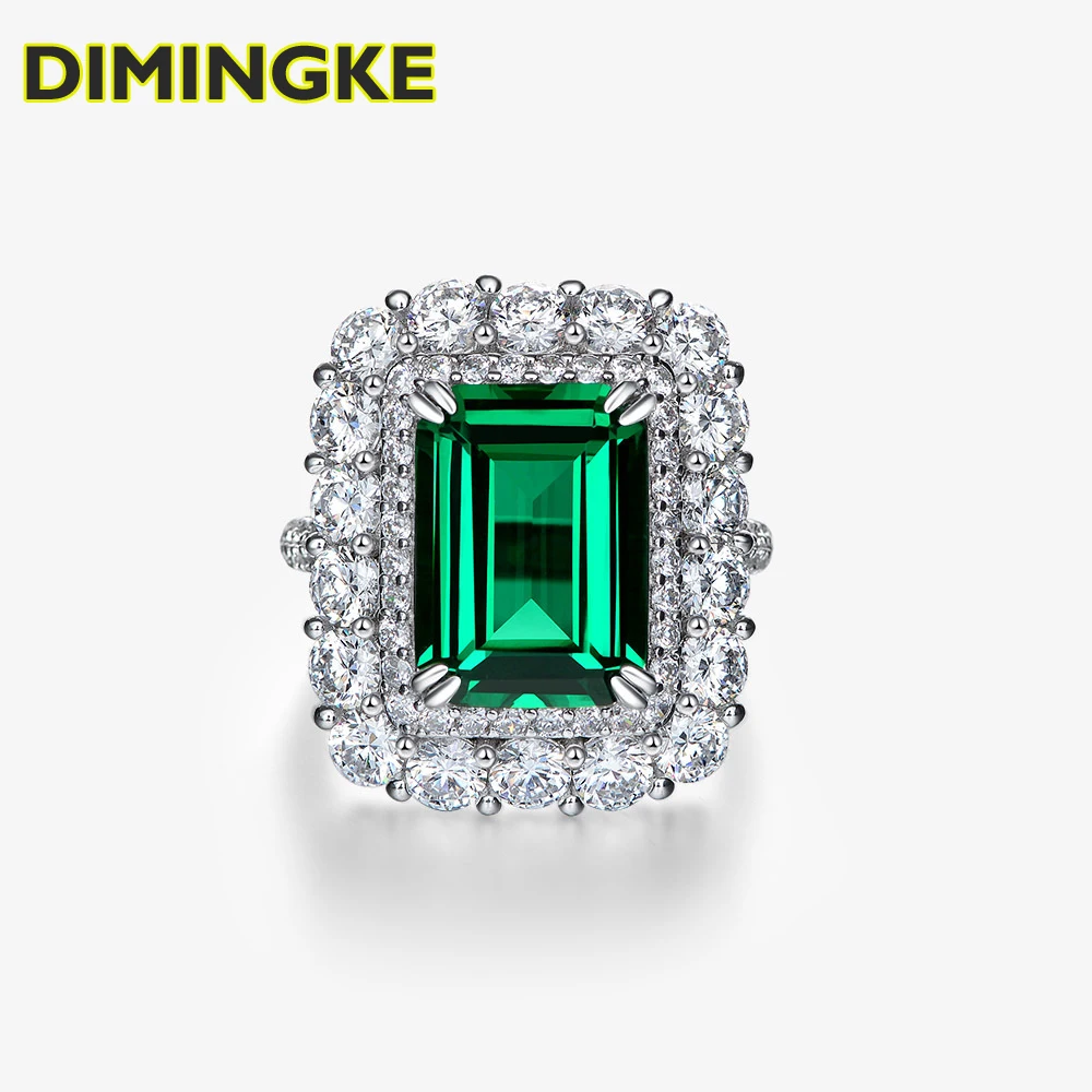 

DIMINGKE Luxury 10*14MM Emerald Ring S925 Sterling Silver Jewelry Party Anniversary Woman Gift