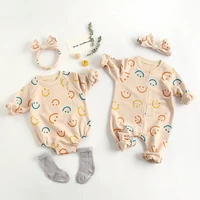 spring baby girl clothes cotton baby jumpsuit baby romper colorful smiley printing long sleeve summer baby clothes with headband