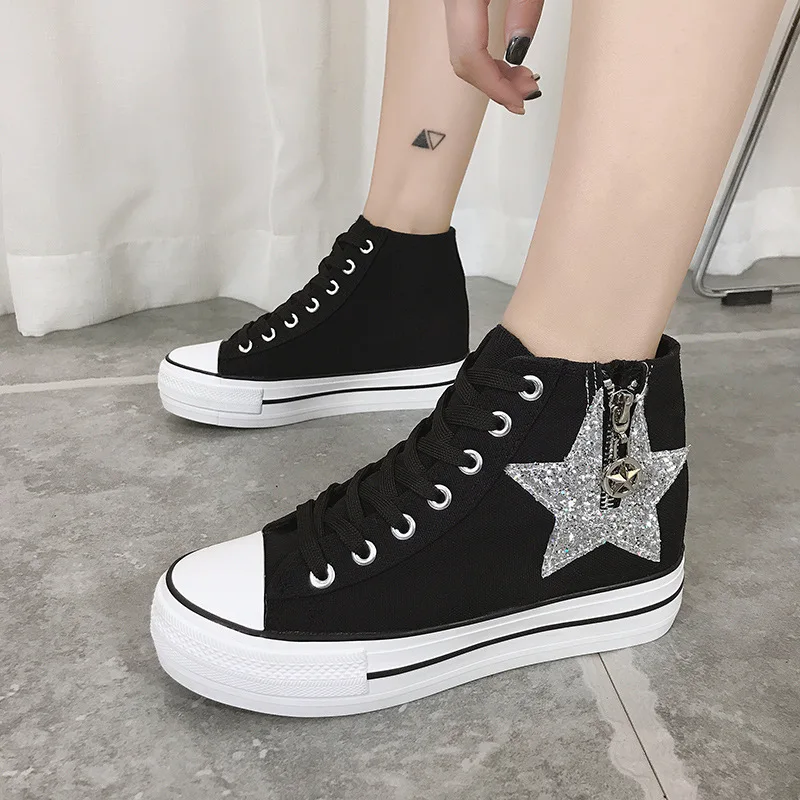 Женские текстильные туфли повседневные холщовые с высокой боковой молнией и