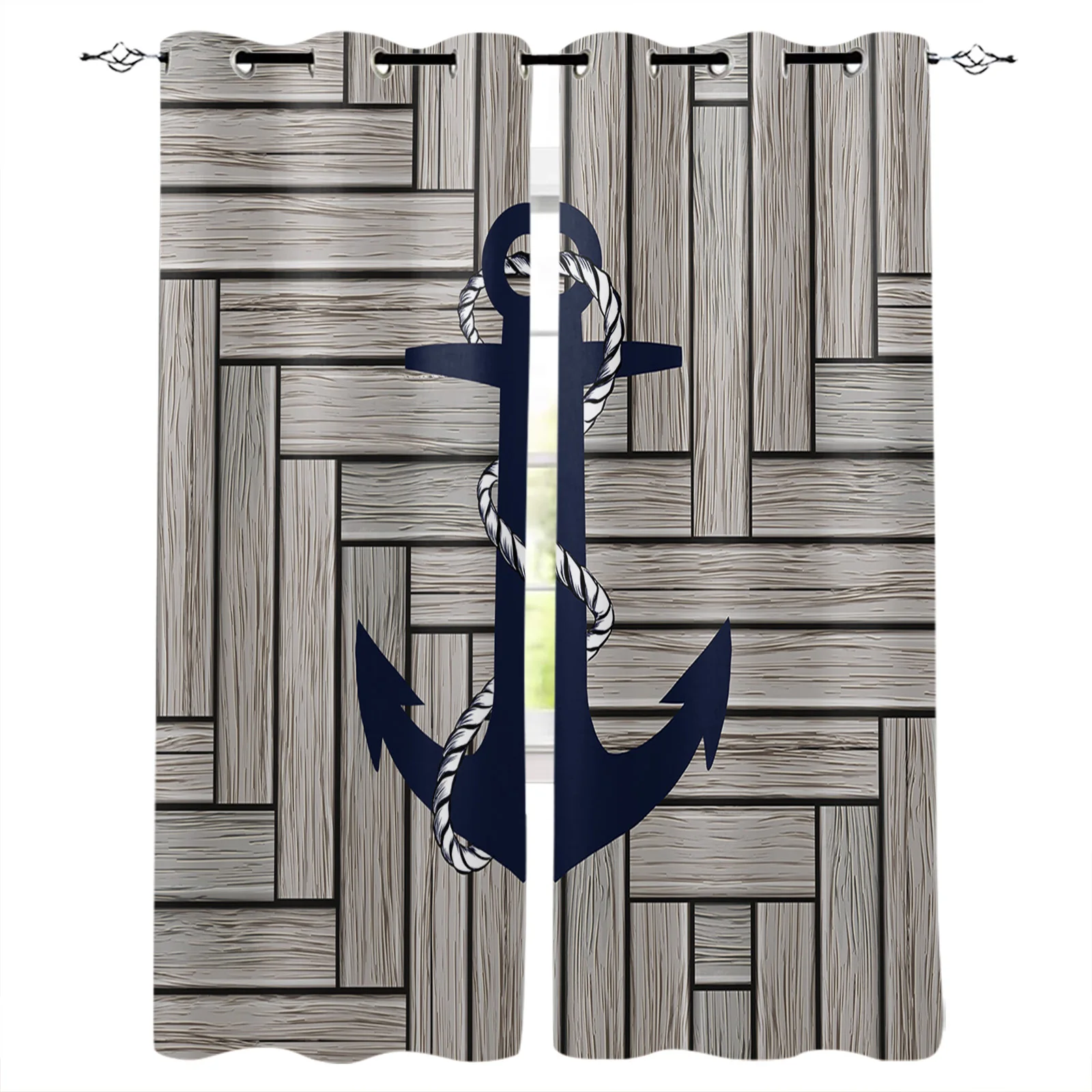

Wood Texture Marine Anchor Window Curtains for Living Room Bedroom Kitchen Modern Curtains Home Decoration Drapes Blinds