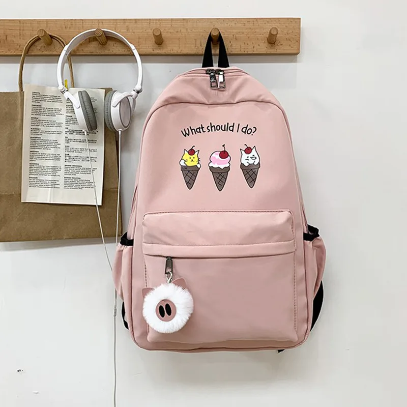 Ice Cream Backpack Solid Color Backpacks High Quality University Bag Women Teen Pattern Multi Pocket Bags