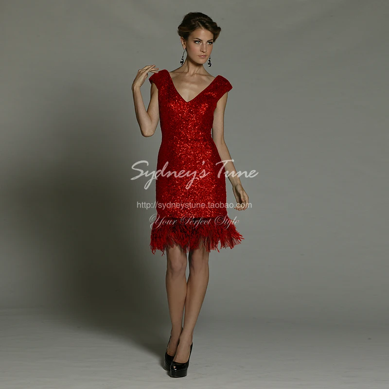 ; robe de soiree Новая мода Дешевые vestido de festa Короткие перья платье на выпускной Коктейльные Вечерние платья - Цвет: same as picture