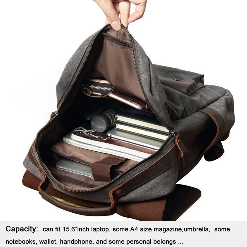 

Hot Fashion Canvas Men Backpack Women Vintage Leather Backpack Laptop teenager School Bag Travel Rucksack large Knapsa