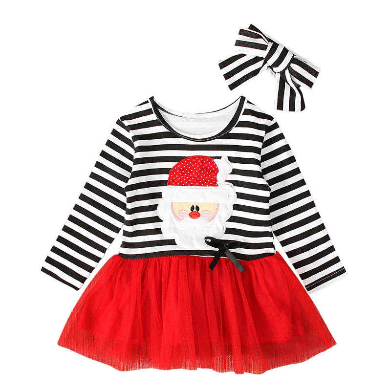 Rorychen 2019 New Arrived Toddler Kids Baby Girls Santa Claus Striped Princess Dress Christmas Outfits Clothes | Детская одежда и