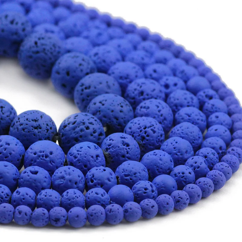 

4/6/8/10/12MM Natural Stone Rubber Paint Blue Spacer Round Lava Loose Beads For Jewelry Making DIY Bracelet Charm Accessories