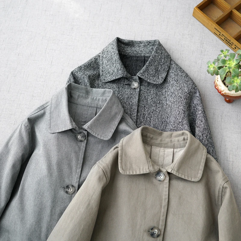 

Spring Autumn Women All-match Casual Loose Plus Size Japanese Style Brief Vintage Comfortable Water Washed Cotton Trench Coats