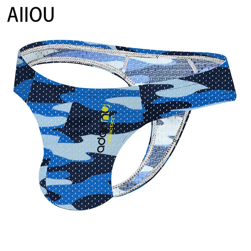 AIIOU сексуальные сетчатые стринги камуфляжные дышащие мужские трусы нижнее белье