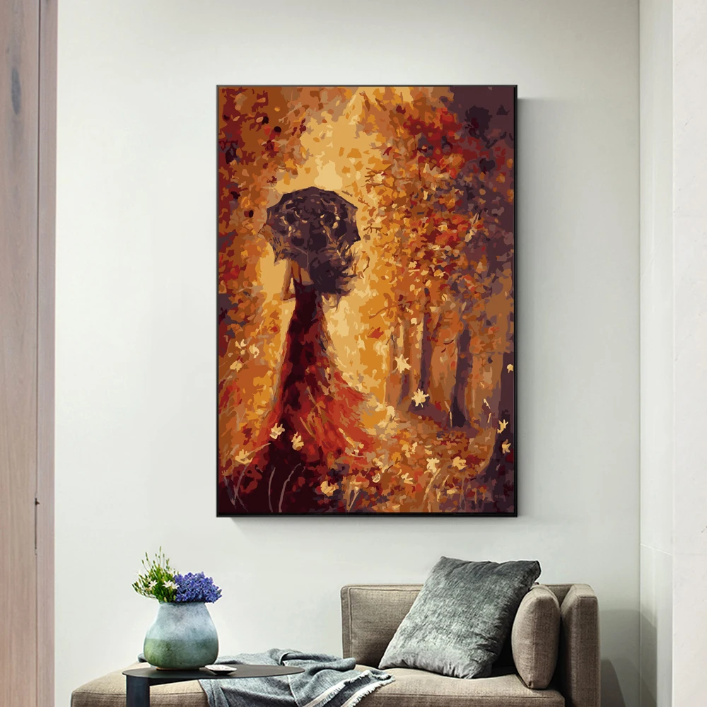 Абстрактный кленовый лист девушка картина маслом на холсте плакаты и принты
